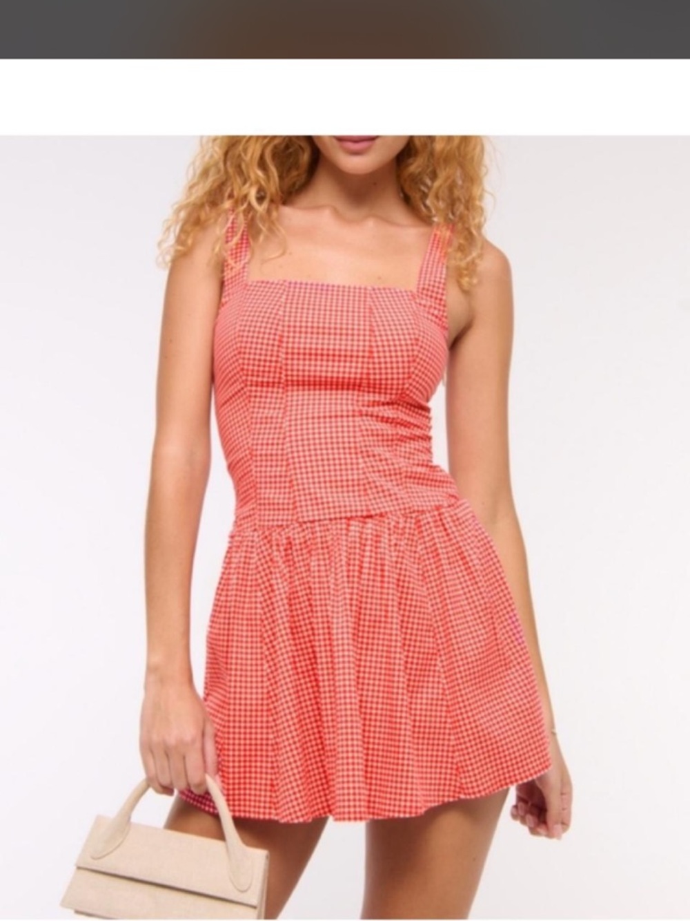 NWT Abercrombie & Fitch mila drop waist Red Gingham Square-Neck Mini Dress